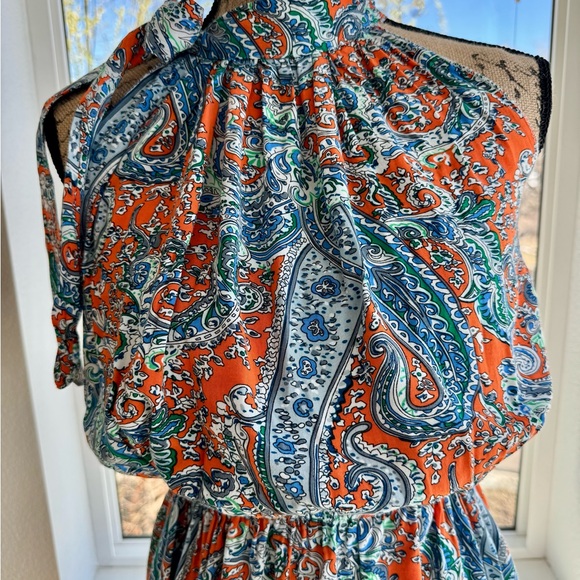 Sleeveless Orange Paisley Maxi Dress - Picture 3 of 5
